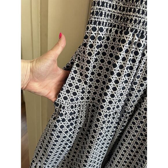 CHICO'S Navy White Cotton Poplin Basket Weave Tiered Maxi Dress Sz 3 US 16 - Picture 8 of 14